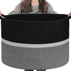 CHICVITA Extra Large Laundry Basket, Woven Rope Blanket Basket for Towels, Clothes, Toy Storage, Pillow Basket for Living Room, Family Room, 22 x 22 x 14 inches, Black