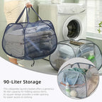 Collapsible Laundry Basket 90L, Foldable Mesh Pop-up Laundry Hamper with Handles, Dirty Clothes Hamper for Laundry with Side Storage Pocket(White, 2PCS)