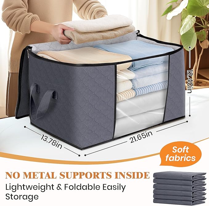 Fab totes Storage Bags,Clothes Blanket Storage Bins Foldable Closet Organizers with Reinforced Handle for Home Dorm Storage and Organization,Fabric Bags for Organizing Sheets,Clothing (Grey,4 Pack)