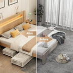 Bamboo Under Bed Storage Containers with Wheels, 2 Pack Large Under the Bed Shoe Storage Bins, Wood Rolling Underbed Drawers Organizer for Bedroom Closet Clothes Blanket Under Crib Toy White
