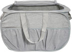 Collapsible Laundry Baskets with Lid, Foldable Laundry Basket with Pockets, Pop Up Laundry Hamper with Dual Handles, 99L Sturdy Hampers for Clothes, Groceries, Supplies, Tools, Grey