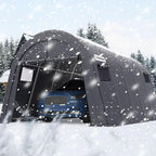 KING BIRD 12' x 20' Oval Pipe Heavy Duty Carport with Roll-up Ventilated Windows for SUV, Full-Size Truck and Boat, Round Style Anti-Snow Car Canopy Outdoor Boat Shelter with Reinforced Ground Bars