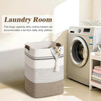 Laundry Hamper, 85L Tall Laundry Basket with Leather Handles, Rectangle Large Clothes Hamper for Organizing, Cotton Woven Laundry Baskets Storage Hampers for Bedroom, Nursery, Living Room