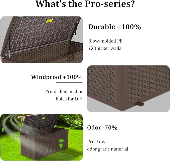 180 Pro Gallon Waterproof Outdoor Storage Bin Resin Deck Box for Patio, Poolside, and Garden, Lockable & UV-Resistant, Brown