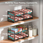 iSPECLE Extendable Can Organizer for Pantry, Adjustable Width Can Storage Organizer for 96 Cans, Heavy Duty Auto Rolling Dispenser Rack, Stackable Metal Shelf for Soup Spices Snacks, Black
