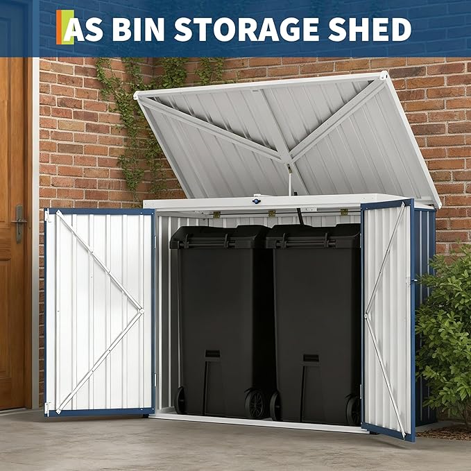Outdoor Storage Shed,80 Cu.Ft Outdoor Trash Storage Box 5.8x3.3 FT with Lockable Door&Sloped Roof,Cabinet with Multi-Use Rust Prevention Galvanized Steel Enclosure for Yard, Garden, Patio