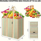 BALEINE 4 PK Grocery Bags Reusable Shopping Bags with Reinforced Bottom, Heavy Duty Foldable Tote Bags (Color Strip)