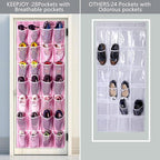 KEEPJOY 28 Pockets Hanging Shoe Organizer, Over the Door Shoe Organizer, Hanging Door Shoe Holder Rack with Mesh Pockets Large Size 65 x 23 Inch (Pink-1Pack)