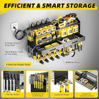 Power Tool Organizer Wall Mount with Charging Station, 4 Layers Storage Rack with 9 Drill Holders & Battery Storage, Cordless Tool Organizer with 2 Drawers for Garage, Workshop & Tool Room