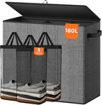 180L Laundry Hamper 3 Section, Large Laundry Hamper with Lid, Dirty Clothes Hampers with Handles, Laundry Basket Organizer for Laundry, Bedroom, Bathroom, Laundry Sorter Baskets, Grey