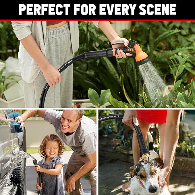 Short Garden Hose 10ft x 5/8", NON-EXPANDABLE Heavy Duty Premium Flexible Water Hose, No Kink, Leakproof, Lightweight Hybrid Hose with Male to Female Fittings for Household、Backyard