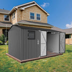 12' x 8' XL Outdoor Storage Shed, Sturdy Metal Building w/Floor and Operable Window for Garden, Backyard, Poolside and Lawn, Grey