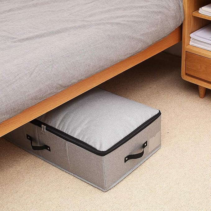 AMJ Under Bed Storage Organizer, Set of 3, Underbed Closet Storage Solution for Closet Organizers Storage Containers with Durable Handles Thick Fabric, Breathable, Linen Dark Gray