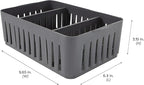 Simplify 3 Compartment Stackable Bin with Adjustable Dividers | Drawer Organizer | Storage Basket | Good for Office | Desk Supplies | Dorm | Bathroom | Accessories | Make Up | Grey