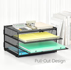 Lavatino 3-Tier Letter Tray Desk Paper Organizer – Black Mesh Metal File Tray Organizer for Desk, Office Supplies & Home Organization | Fits A4/Letter Paper, Mail, Magazines and Office Accessories