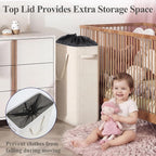 50L Baby Laundry Hamper for Nursery, Slim Laundry Hampery with Handles, Narrow Laundry Basket for Dorm, Bedroom, Living Room, Collapsible Laundry Basket, White