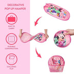 Disney Minnie Mouse Pop-Up Hamper,“Oh So Happy” Design, 21”H x 13.5”W x 13.5”L, Durable & Collapsible Laundry Basket with Carry Handles for Kids Room