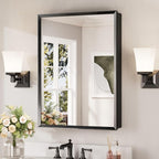 Keonjinn Black Medicine Cabinet Mirror 24" x 32", Assembly Needed, Recessed Medicine Cabinet with Mirror for Bathroom, Beveled Framed, Surface Wall-Mounted or Recessed, Tempered Glass