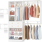 5FT Small Closet System with Drawers, 60" Closet Organizer System with Reversible Hanging Shelving, Closet Systems for Small/Walk-in Closets, White