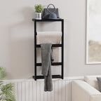 Bamboo Wall Blanket Ladder, 4-Tier Towel Racks, Bamboo Bath Towel Racks for Bathroom Wall Mounted, Decorative Blanket, Quilt, Towel, Scarf Ladder Shelves for Bathroom, Living Room, Bedroom， Black
