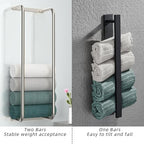 Stainless Steel Wall-Mounted Bathroom Towel Rack and Organizer for Rolled Towels, Ideal for Modern Small Bathrooms with Limited Space, Sleek and Chic Sliver Design.