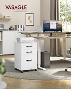 VASAGLE Mobile File Cabinet, 3 Drawers Filing Cabinet with Wheels, for Home Office, for A4, Letter Sized Documents, Adjustable Hanging Rail for File Folders, Cloud White UOFC065WB02S