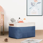 DULLEMELO Fabric Storage Basket for Closets,15x11x9.5 inch Foldable Storage Basket Bin with Handles for Office, Closet,Bedroom (White&Blue,1 Pack)