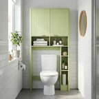 31" W Over The Toilet Storage Cabinet with Fluted Door, Green Bathroom Organizer with Adjustable Shelf, 67''H Tall Natural Toilet Paper Holder Stand Wave Door for Restroom, Laundry Room
