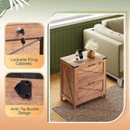 DEVAISE Lateral File Cabinet with Lock, 2 Drawers & Charging Station, Farmhouse Wood Printer Stand with Large Storage, Fits A4/Letter/Legal Hanging Files, Oak
