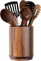 Utensil Holder, Acacia Wood Kitchen Utensil Holder for Countertop, 360°Rotating Cooking Utensil Crock for Kitchen Counter, 7.2" Large Utensil Organizer for Spatula