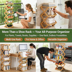 The 8-Tier No-Assembly Bamboo Rack, Bamboo Shoe Rack, Foldable Shoe Rack, Space Saving Collapsible Shelves for Entryway, Closet, Bathroom, Bamboo Shoe Rack, Foldable Shoe Rack (Brown, 8Tier)