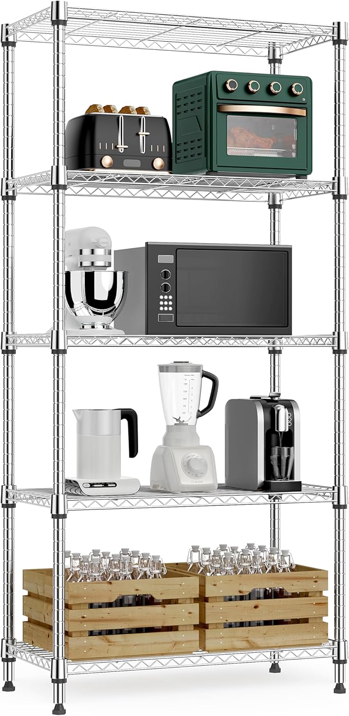 1250 lbs 5 Tier Shelf Metal Storage Shelves Wire Rack Closet Organizers for Garage Kitchen Bathroom Laundry Black 11.8" D x 23.6" W x 59.5" H