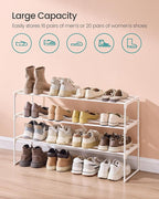 SONGMICS Shoe Rack, 3-Tier Shoe Organizer, Metal Storage Shelf, Upright or Upside Down, for 16-20 Pairs, Stackable, for Entryway, 11.8 x 36.2 x 21.7 Inches, Pearl White ULSA303W03