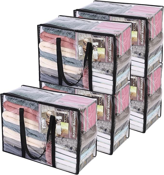 Vieshful 5 Pack Clear Comforter Storage Bag, 40L Clothes Storage Bag with Zipper Closet Organizer, Plastic Storage Containers Moving bags for Comforter, Blanket, Bedding, Duvet, Toys