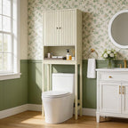 Tangkula Over The Toilet Storage Cabinet, Bathroom Space Saver with Fluted Doors Adjustable Shelf & Bottom Bar, Freestanding Above Toilet Storage Cabinet Organizer for Laundry, Restroom (Cream White)