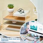 Harloon 4 Tier Paper Organizer Letter Tray Acrylic Desk File Organizer Stackable Documents Letter Clear Paper Holder Sorter Office Tray for A4, Modern Office Classroom Home File Pad Books Notes