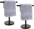 T-Shape Bath Hand Towel Holder Stand, Stainless Steel Free Standing Hand Towel Rack, for Bathroom Kitchen & Countertop, Matte Black, 2 Pack