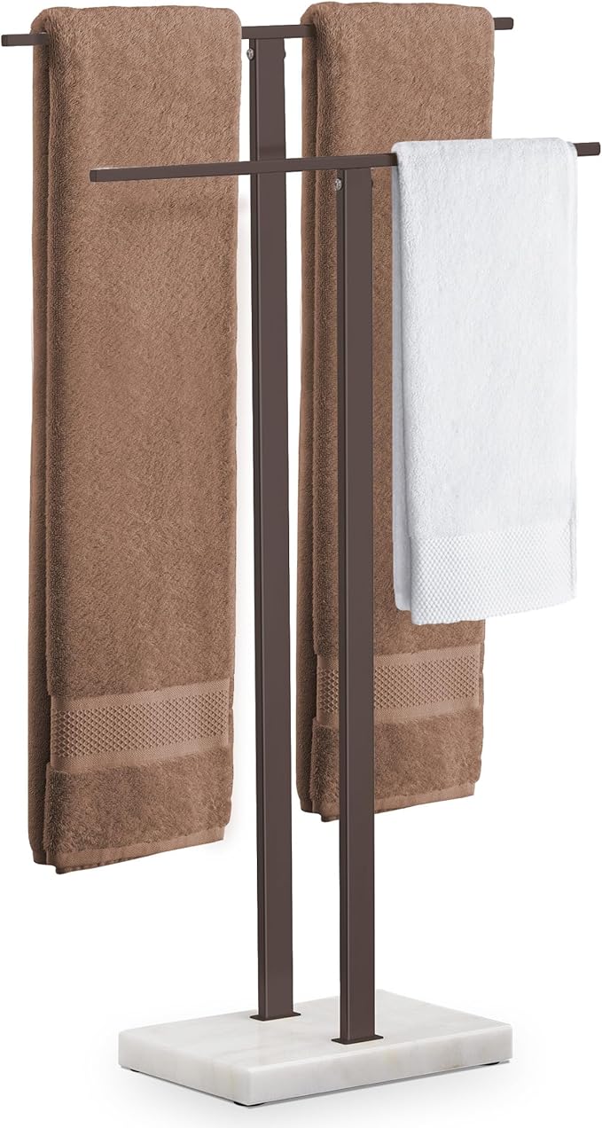 KES Bronze Standing Towel Rack with Weighted Marble Base, 2-Tier Towel Rack Stand for Bathroom Floor, Bath Towel Holder Fits Bath Towel & Hand Towel,18/8 Stainless Steel, BTH217-BB