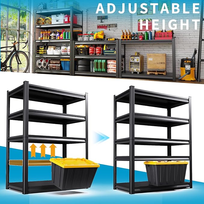 72''H Garage Shelving Heavy Duty 5-Tier Adjustable Storage Shelves Unit,3000 LBS Metal Utility Rack Shelf for Industries, Warehouses, Basement,Black (72''H x 36''W x 12''D)