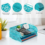 EasyPAG Paper Organizer for Desk 2 Tier Stackable Paper Tray for A4 Legal Size Folders Metal File Storage Desktop Organizer for Home Office School Teacher, Dark Teal
