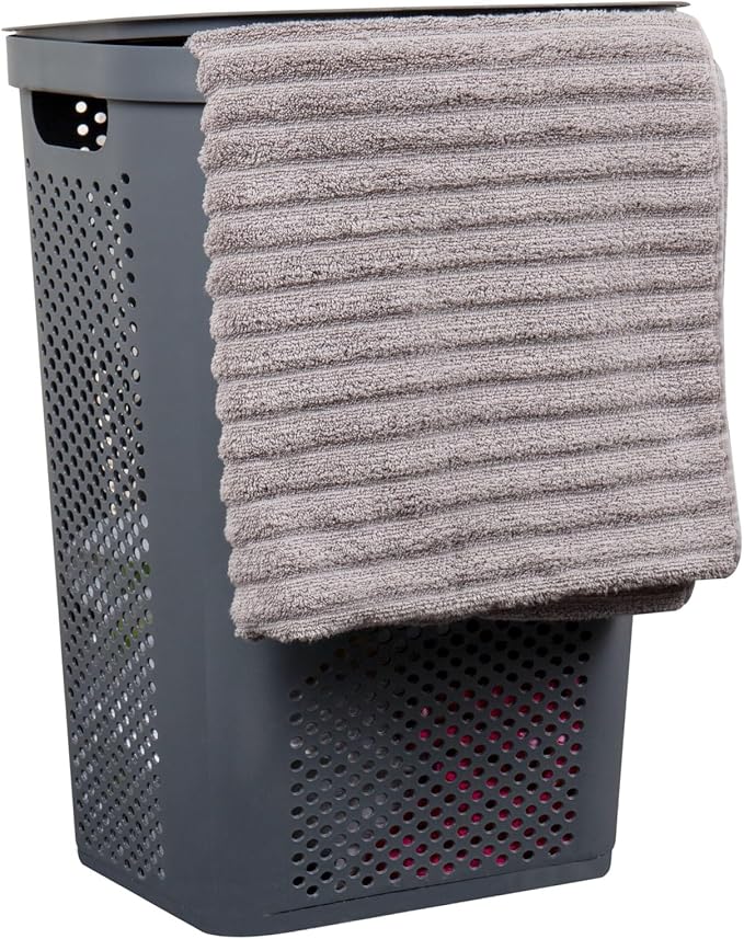 Mind Reader 60L Slim Laundry Hamper, Clothes Basket, Lid, Ventilated, Plastic, Set of 2, Gray