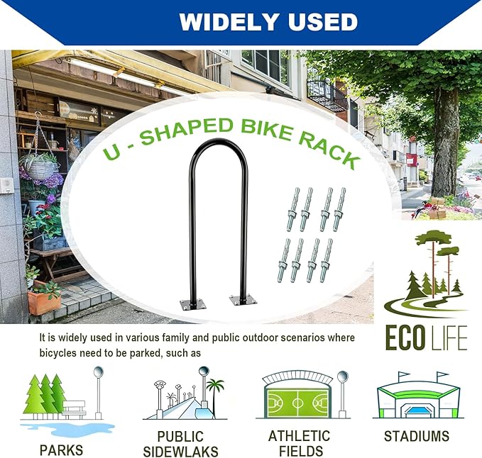 (1 Loop -2 Bike Capacity) Yariwiz Ground Bike Rack U Shaped Flange Mount Commercial Bike Rack for Outdoor, Stores, Parks and Schools, Steel Construction, Black Powder Coat Finish