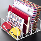 BEYGORM 2 Pack Acrylic Mail Holder, Clear Desk Organizer with Divider, Vertical Letter Sorter for Desktop, 5 Compartments Modern Office Home Envelope Organizer for Bill, Document, Notebook