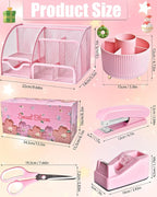 21Pcs Pink Desk Organizers and Accessories With Mesh Desk Organizer and 360°Rotating Pen Holder and a Lot of Office Pink Office Supplies Beautifully Presented in a Gift Box