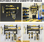 TRZZ Power Tool Organizer Wall Mount, 3-Layer Drill Holder with 2 Side Pegboards, Cordless Drill Rack with 4 Hooks, Efficient Storage for Workshop, Garage, and Tool Room (Black)