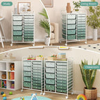 RELAX4LIFE 15-Drawer Storage Drawer Carts - Mobile Rolling Utility Cart w/Wheels, Craft Organizer for Classroom Organization and Storage, School, Office, Home, Storage Organizer Cart (Gradient Green)