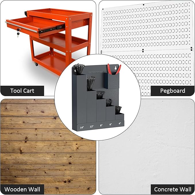 UNITEDPOWER Cable Tie Holder, Wall Mount Storage Rack Organizer for Workshop, Shed, Garage, Home, Fit Various Lengths Zip Tie