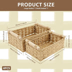 4PCS Toilet Paper Basket Decorative Woven Basket with Wood Handle Multipurpose Toilet Paper Bin for Home Bathroom Living Room Office