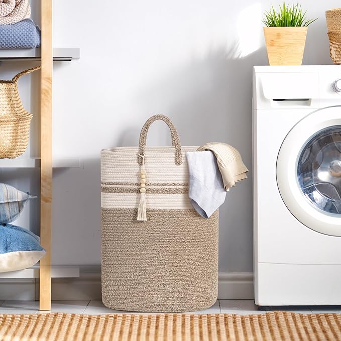 Woven Laundry Basket for Clothes, 100 L Large Rectangle Laundry Hampers, Nursery Storage Basket for Toys, Tall Dirty Clothes Hamper for Bedroom Aesthetic, Bathroom, Laundry Room