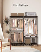 Clothes Rack, Portable Closet, 54.3 Inch Large Capacity Wardrobe Closet, Clothes Storage Organizer with Shelves and 3 Hanging Rods, Easy to Assembly, Black PCT022B01